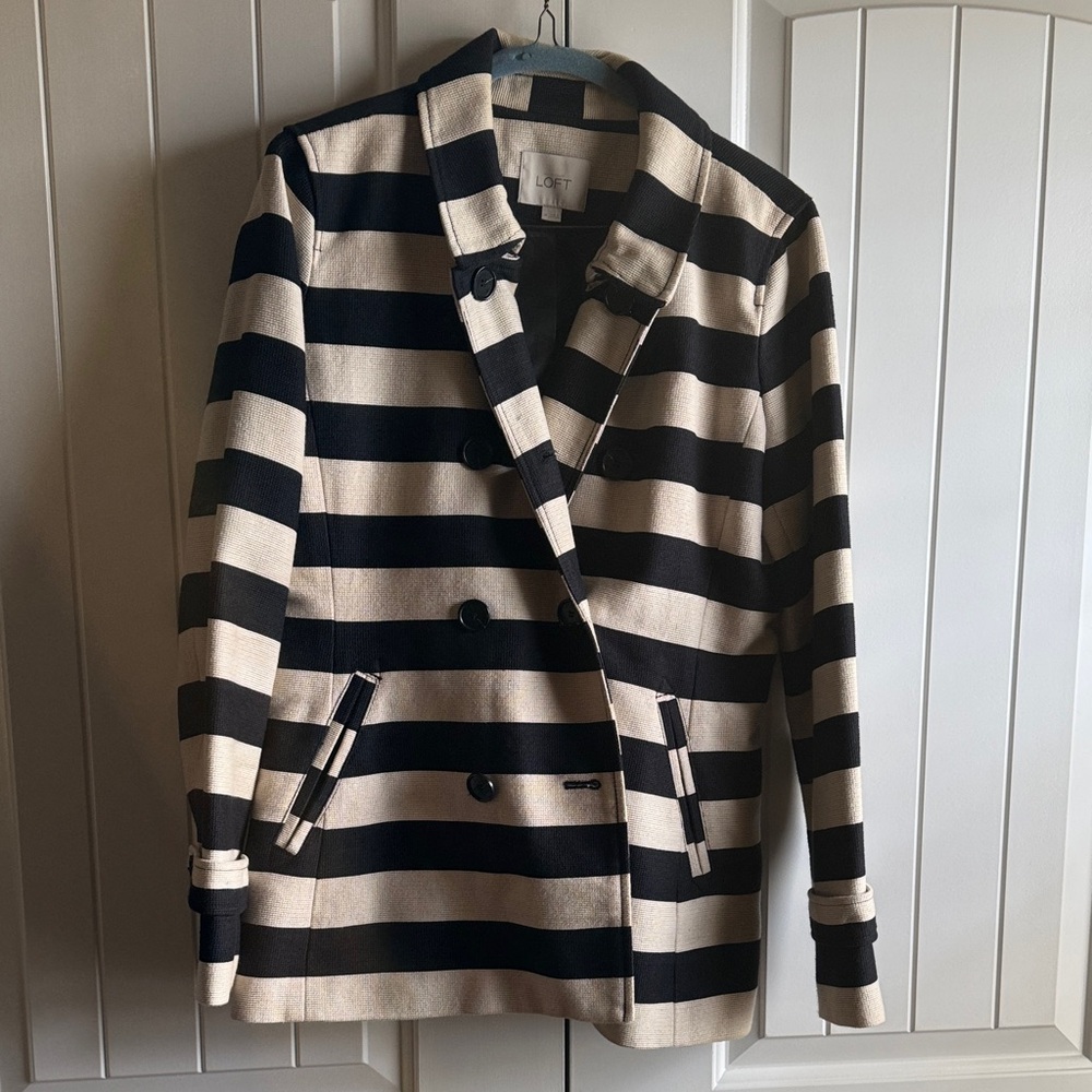 LOFT Navy and Beige Striped Blazer
